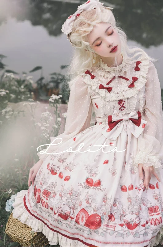 Weekend Savings Fiesta (BuyForMe) Bodhi Lolita~Strawberry Fruit Tea~Chiffon Long Sleeve Sweet Lolita Blouse