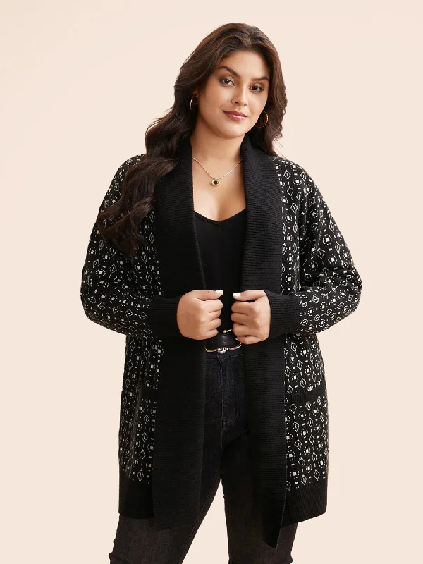 Savings Bonanza Supersoft Essentials Geometric Jacquard Drop Shoulder Cardigan
