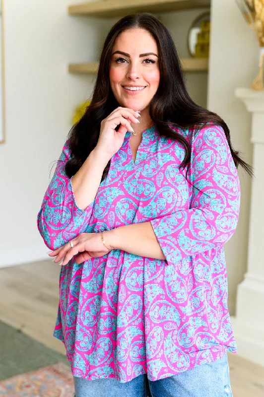 Weekend Savings Bonanza Lizzy Babydoll Top in Emerald and Pink Paisley