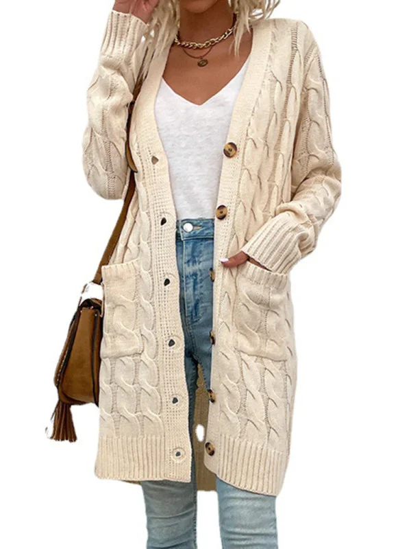 Weekend Savings Sensation Women's Solid Colour Chunky Cable Knit Longline Button Front Cardigan
