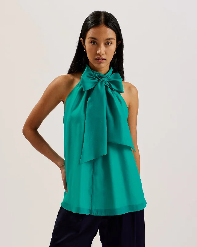 Deal of the Day Tejeda Tie Neck Sleeveless Trapeze Top Brt-Green