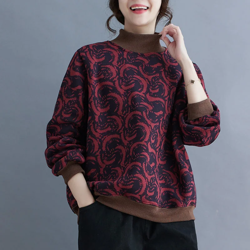 Stock Up and Save Babakud Women Winter Casual Loose Fit Artistic Printed Cotton Sweater