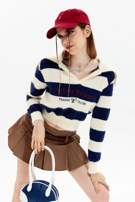 Overstock Sale TastyHottie - Lapel Striped Patchwork Knitted Sweater