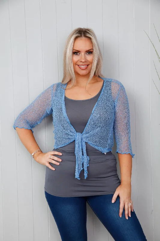 Year-End Sale Simone Fine Knit Shrug Sky Blue