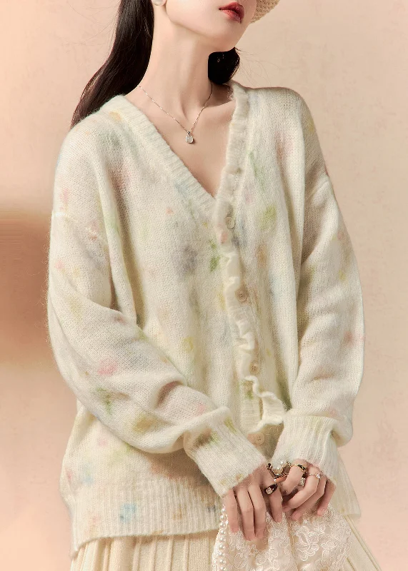 Weekend Discounts to Enjoy Stylish Beige V Neck Button Cozy Knit Sweaters Winter