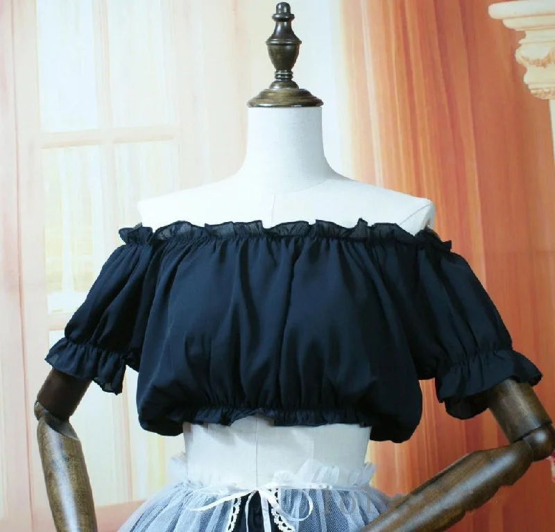 While Supplies Last Sweet Angel~ White Black Open-shoulder Cotton Lolita Top