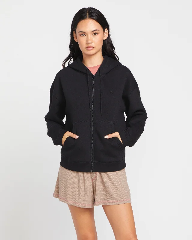 Blowout Sale Stone Heart Up Zip Fleece - Black
