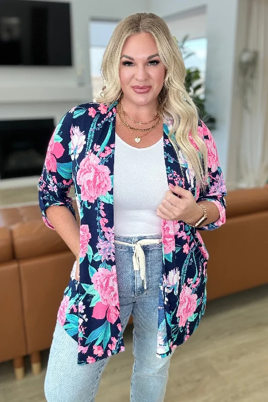 Midnight Madness Lizzy Cardigan in Navy and Pink Floral