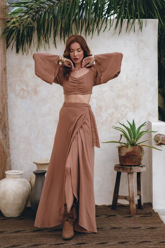 Overstock Clearance Open Belly Matching Top and Skirt • Latte Tank Top and Maxi Skirt