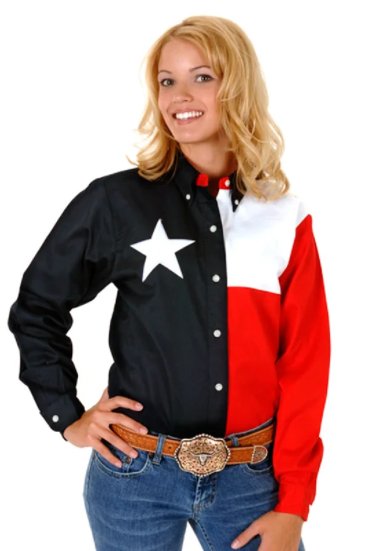 Don't Miss Roper Womens Texas Navy Blue 100% Cotton L/S Western Star Flag Shirt