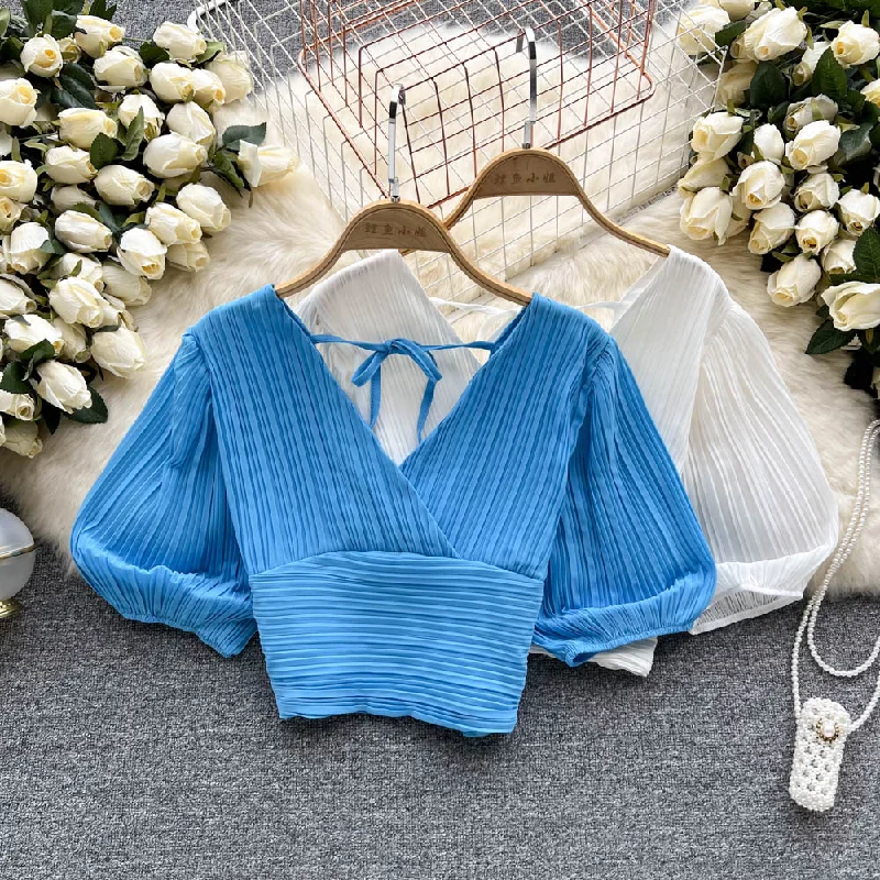 Reduced Price Cute v neck crop tops fashion girl tops     S156