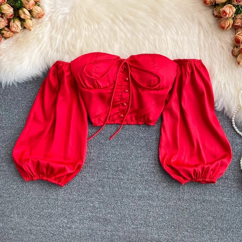 Hurry Up Sexy off-shoulder tube top, puff-sleeved short chic top    S3967
