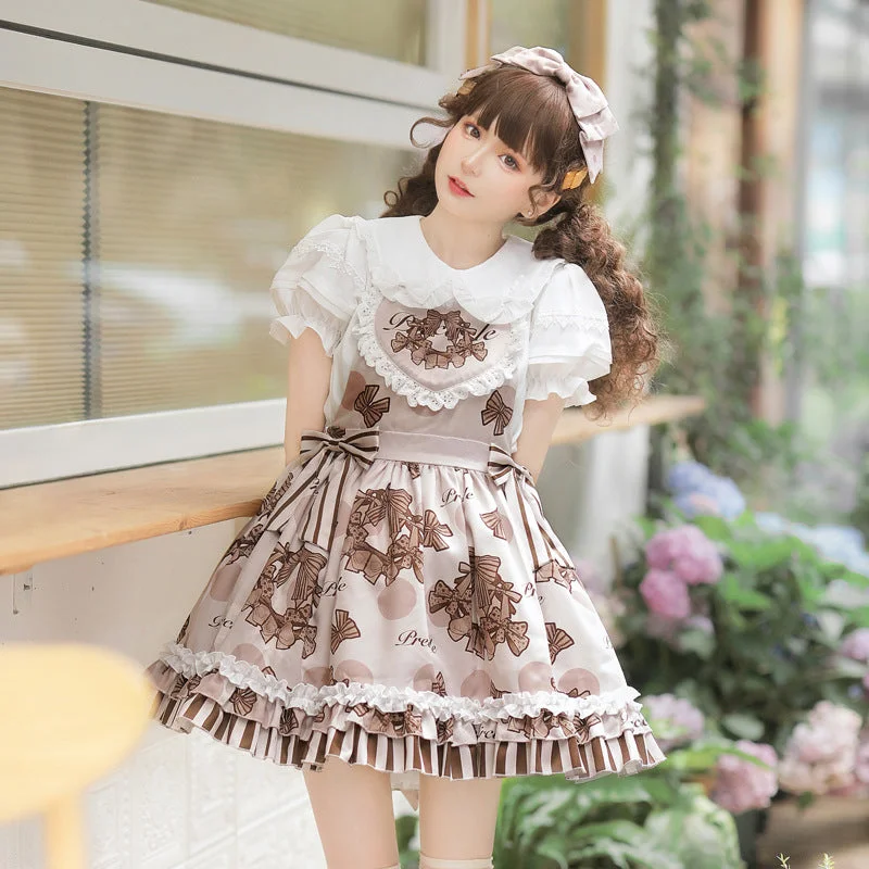 Act Now Eieyomi~Chocolate Garland~Kawaii Lolita Summer Dairy Salopette