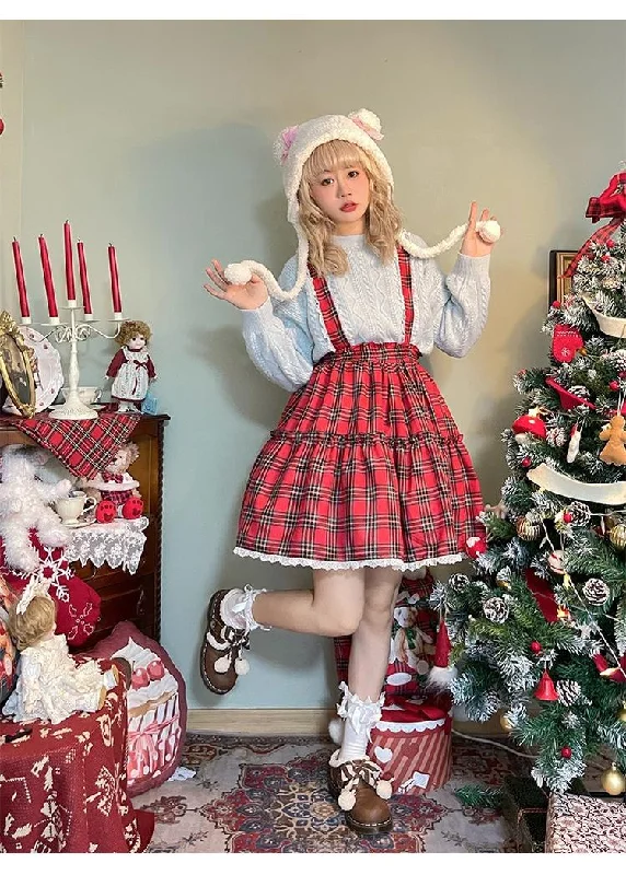 Best Deals (BFM)Labeau~Christmas Vintage Lolita Skirts Doll Collar Blouse Plaid Skirt Set