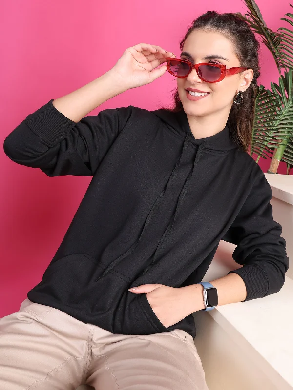 Stock Clearance VimaL Jonney Regular Fit Black Solid Hoodie For Women