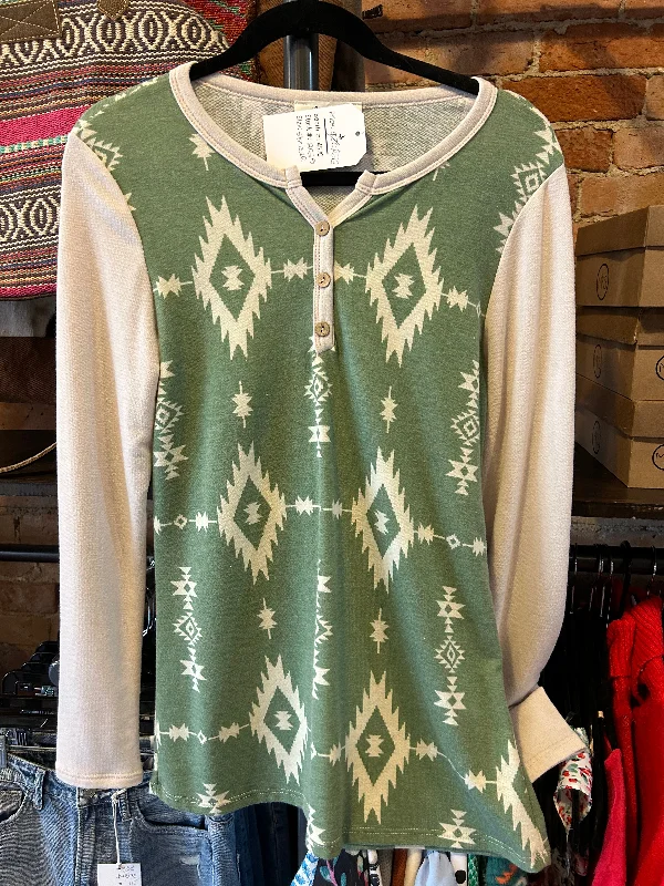 Special Promotion The Sage Green Aztec Top