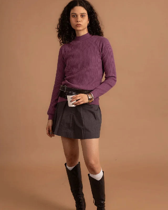 Weekend Savings Bonanza Purple Ribbed Mock Neck Top