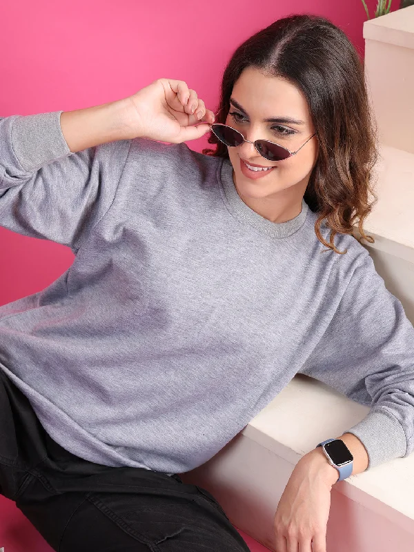 Time-Sensitive VimaL Jonney Regular Fit Grey Solid Sweatshirt For Women
