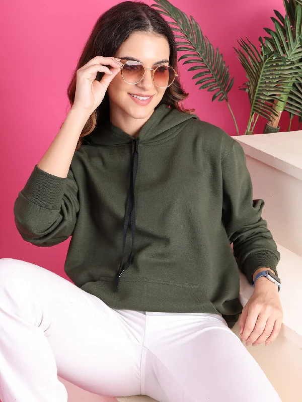 Incredible Offers VimaL Jonney Regular Fit Green Solid Hoodie For Women