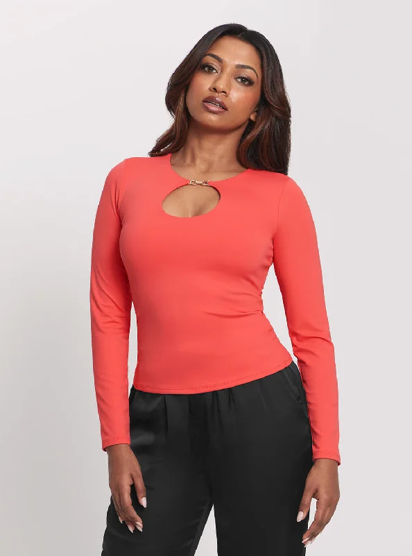 Crazy Savings Coral Orange Keyhole Morgen Top
