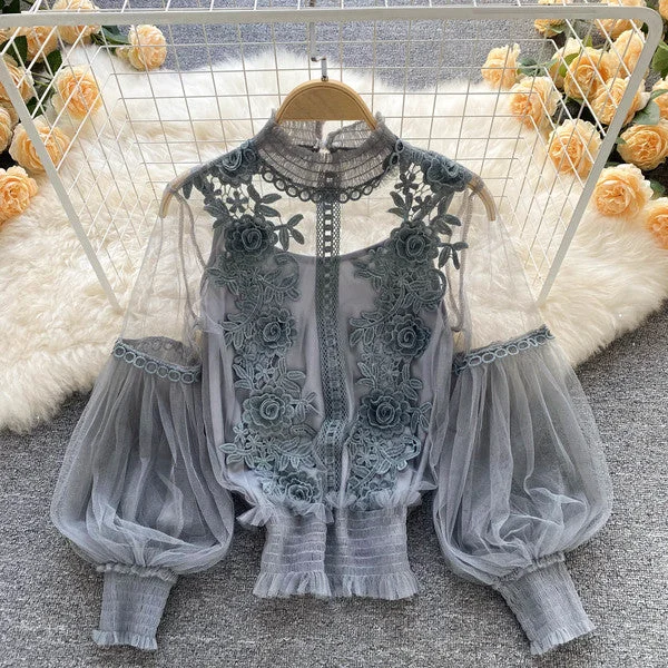 Price Drop Lovely lace applique long sleeve top     S592