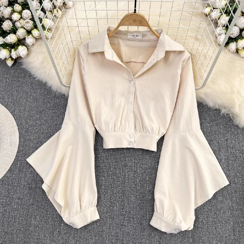 Weekend Deal Bell Sleeve Women's Fashionable Short Top       S4079