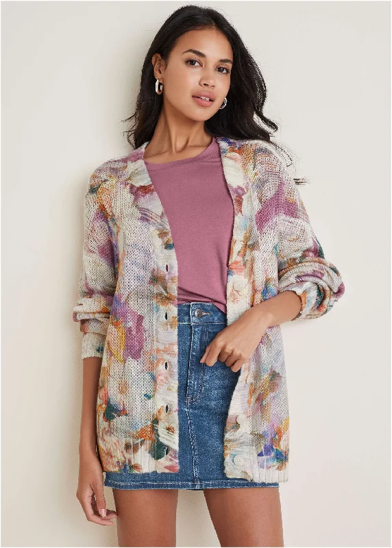 Savings Galore Light Weight Cardigan - Digital Wildflowers