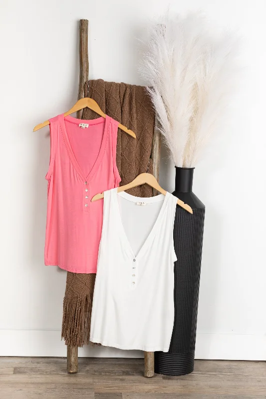 Steals and Deals Washed V-Neck Henley Knit Tank Top