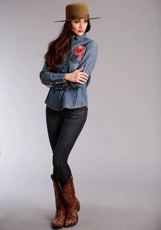 Overstock Sale Stetson Womens Blue 100% Cotton Floral Boyfriend L/S Shirt
