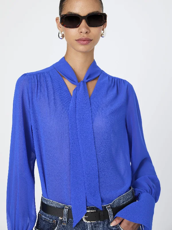 Deal Zone Eden Georgette Tie Neck Blouse Chroma Blue