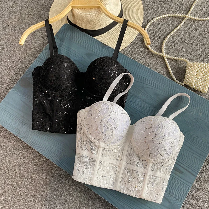 Exclusive Deal Cute lace sequins corset tops    S280