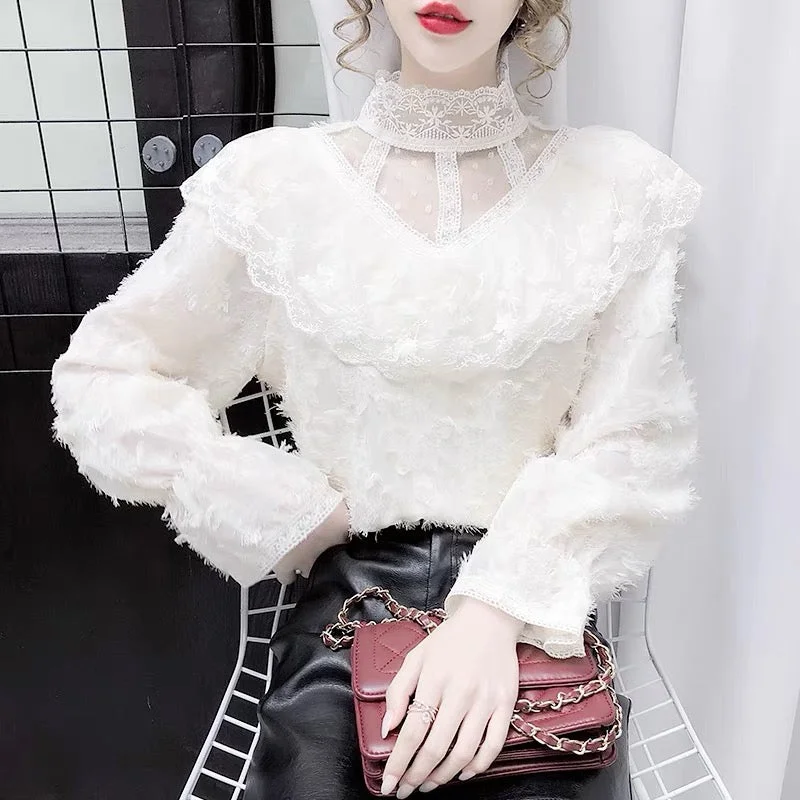 Online Exclusive Cute lace long sleeve tops fashion girl tops    S161