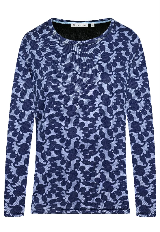 Deep Discounts Denim Optic Floral Graphic Top