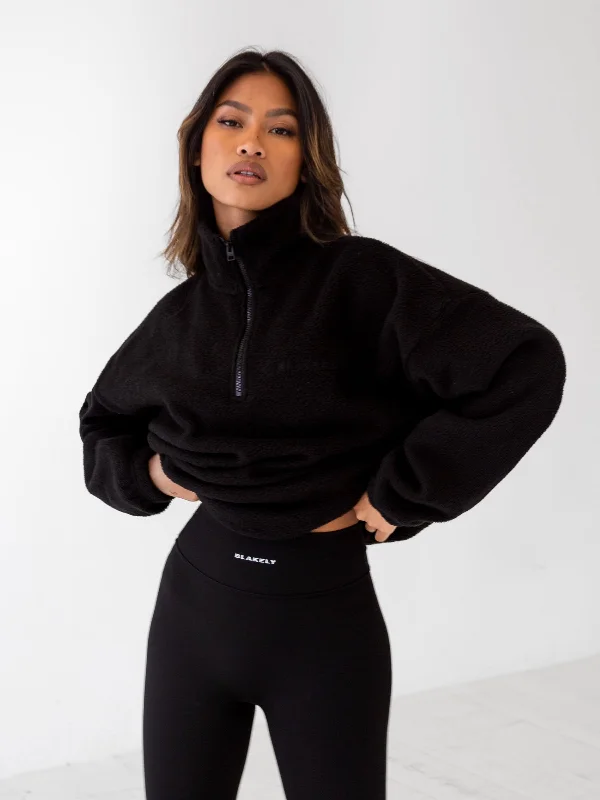 Special Price Borg 1/4 Zip Sweater - Black