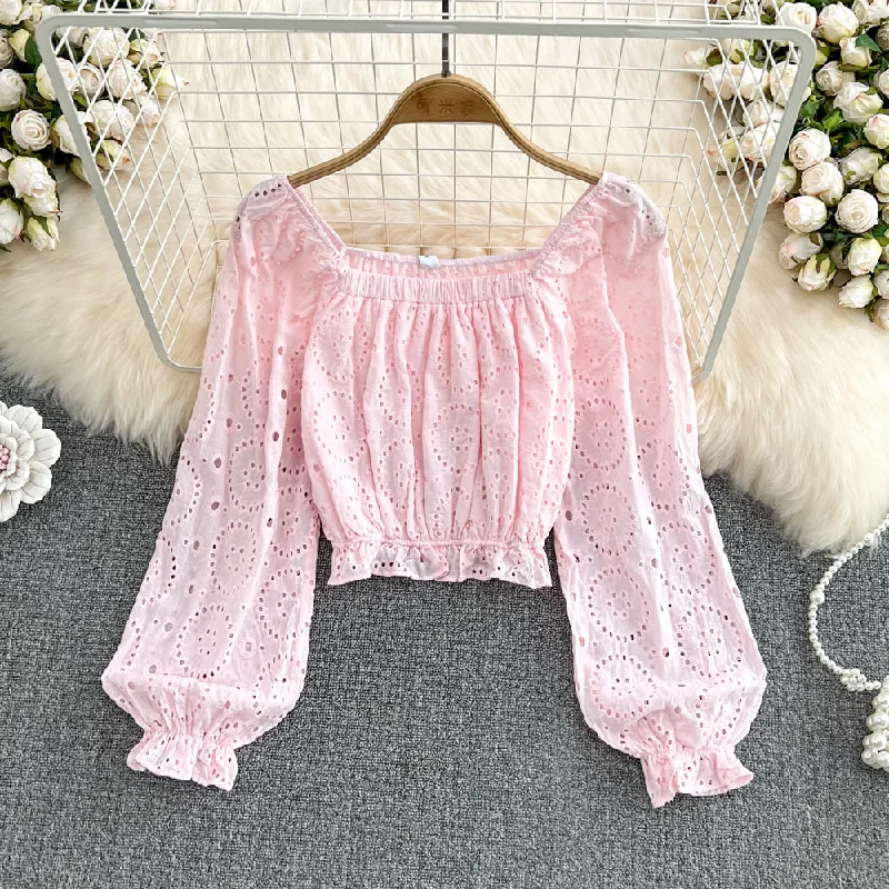 Weekend Bargains to Snag Simple Cutout Long Sleeve Top     S401