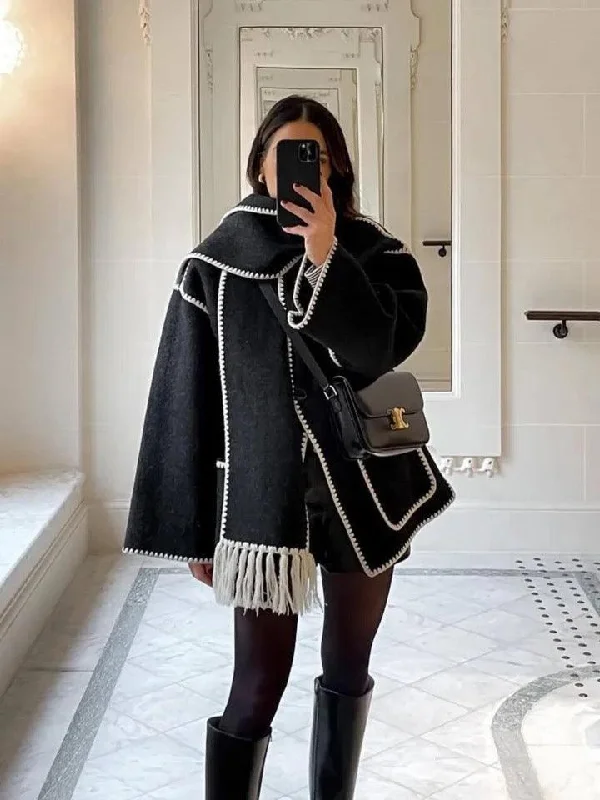 Super Savings Cora Oversized Woolen Jacket with Scarf