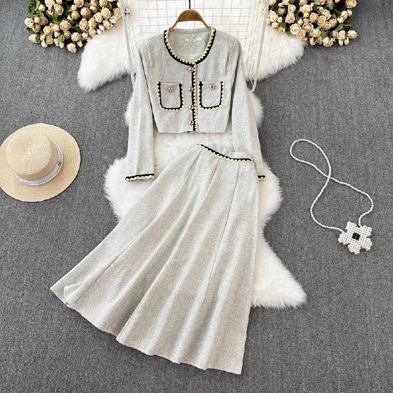 Flash Sale Fashion suit round neck short coat two-piece set      S4145
