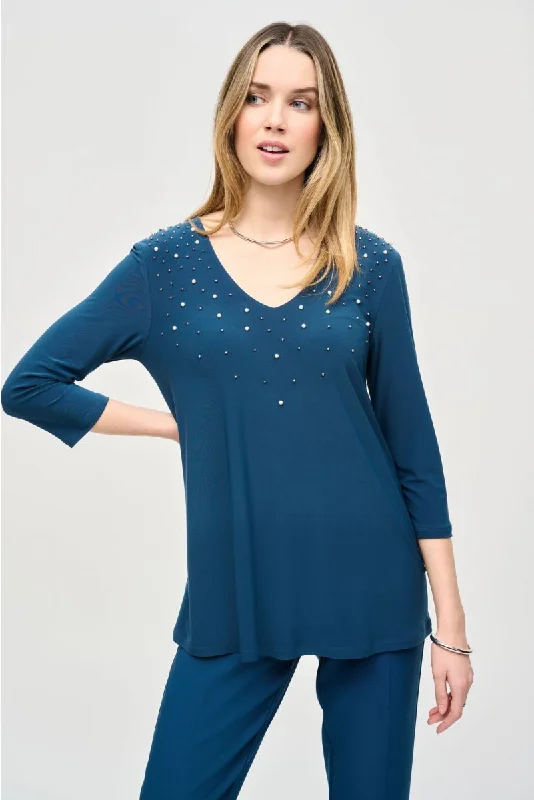 Pay Less Joseph Ribkoff Embellished 3/4 Sleeve Fit-And-Flare Top 243075