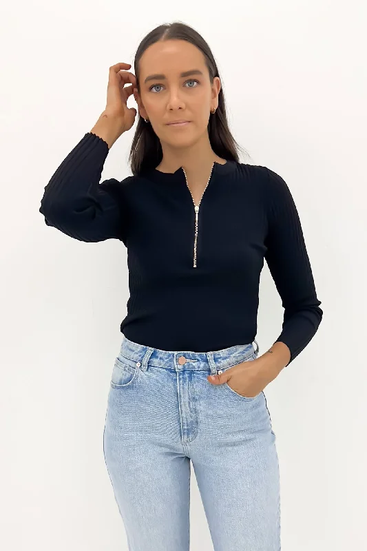 Now or Never Tori Ribbed Long Sleeve Top Black