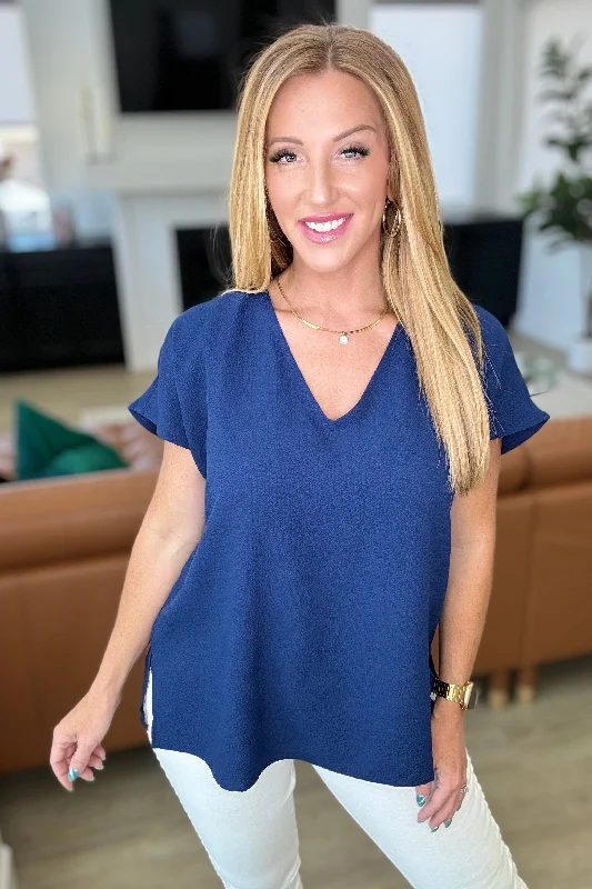 Final Sale Let Me Be Your Wings V-Neck Top in Navy