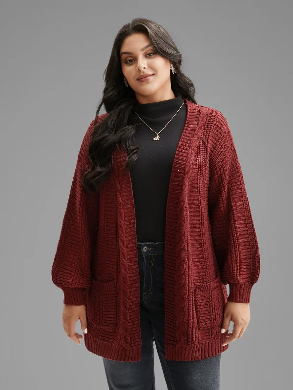 Holiday Sale Cable Knit Ribbed Detailing Open Front Cardigan
