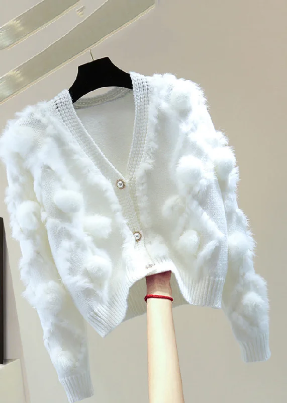 Weekend Offers That Sizzle Natural White V Neck Thick Cotton Knit Sweater Spring