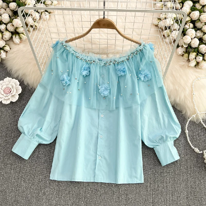 Weekend Savings Spectacular Cute applique beads long sleeve tops fashion girl tops     S399