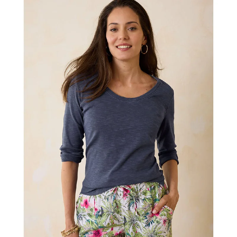 Year-End Clearance Tommy Bahama Women's Ashby Isles Rib 3/4 Sleeve Scoop T-Shirt - Island Navy*