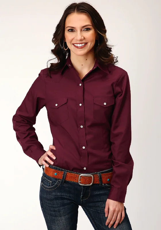 Low Price Roper Womens Solid Broadcloth Wine Cotton Blend L/S Shirt