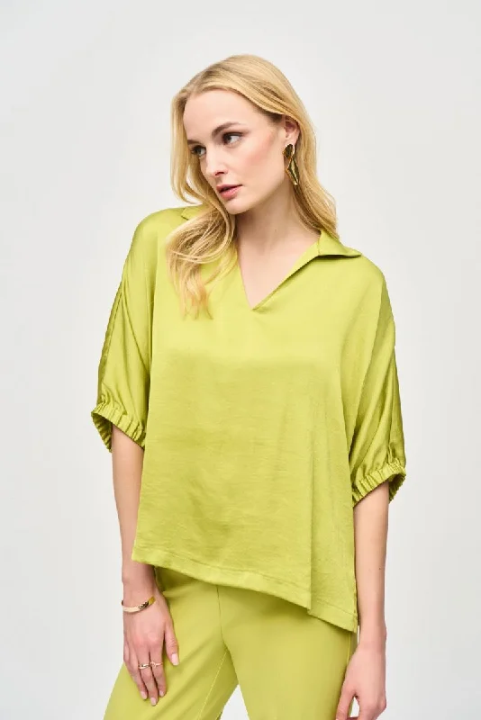 Super Deal Joseph Ribkoff Shirt Collar 3/4 Sleeve Satin Top 243183