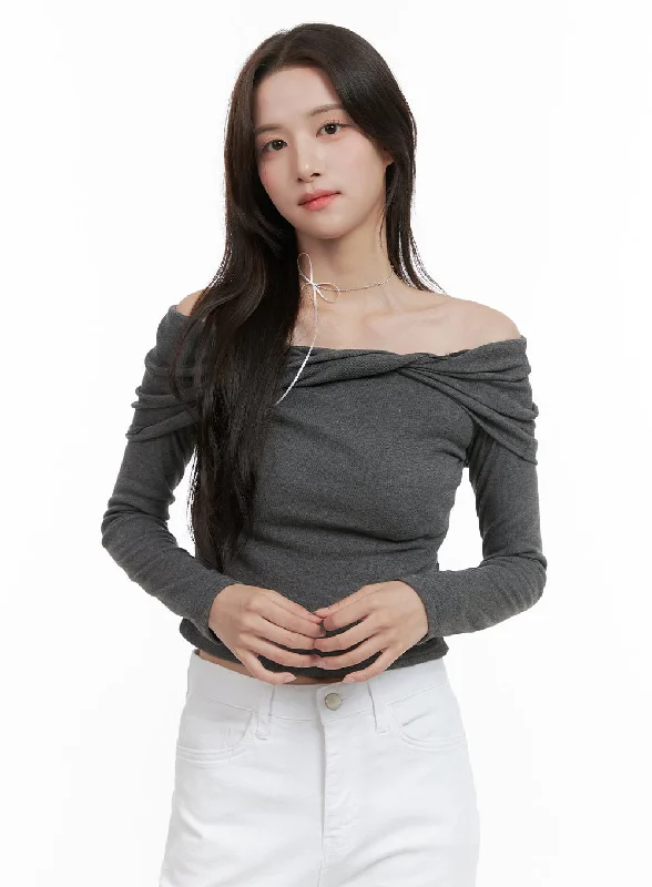 Markdown Madness Twisty Off Shoulder Crop Top OG412