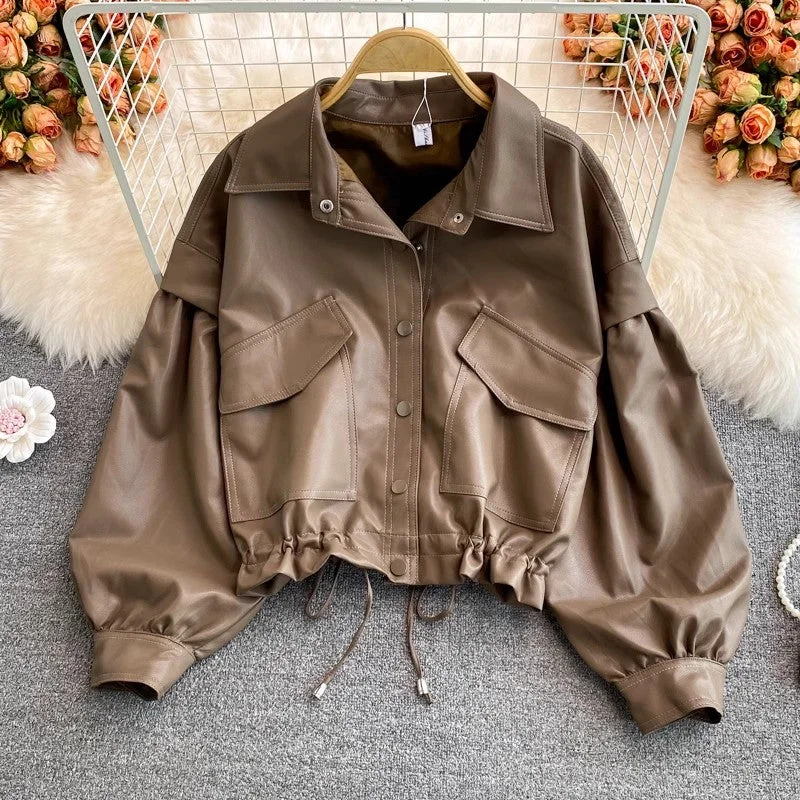 Extra Savings Leather Jacket Women's Long Sleeve Casual Short Jacket     S4021
