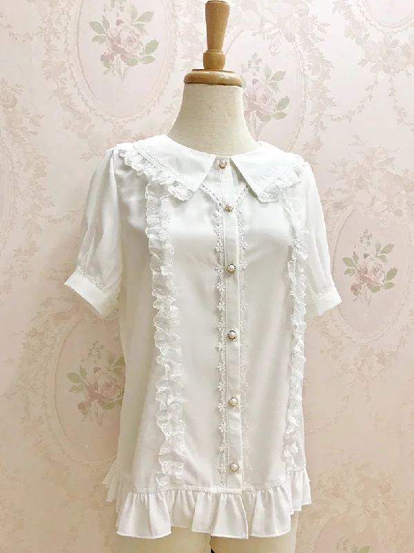 Super Deal Yilia~J-fashion Lace Flounce Chiffon Lolita Blouse