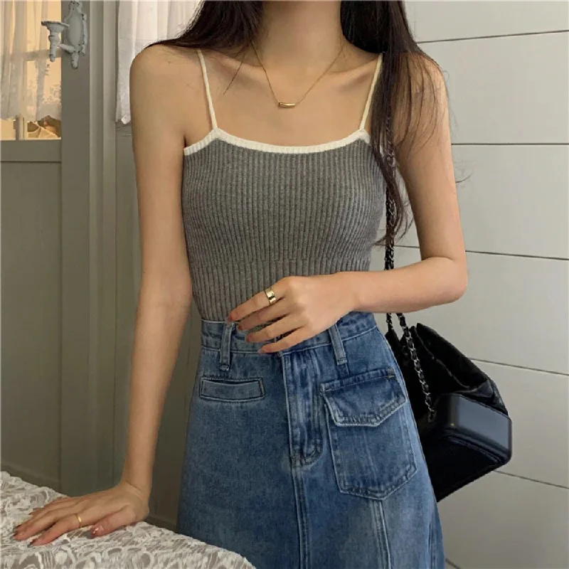 Amazing Value Solid Color Casual Knitted Ribbed Camisole Wholesale Womens Tops